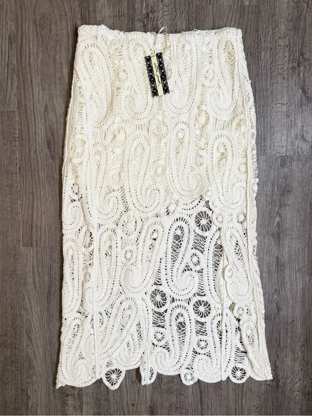 Ultra Pink Crochet Asymmetrical Cream Midi Skirt Size Large Cotton Bohemian Boho